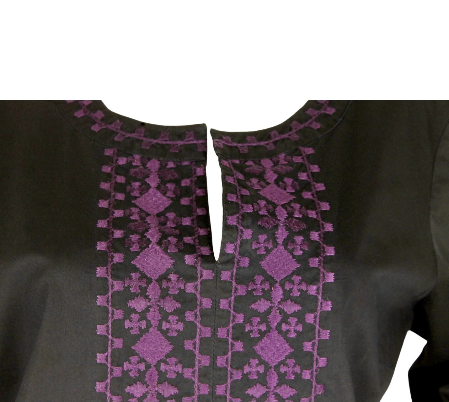 {DANA BUCHMAN} Tunic/Shirt/Top Black w/ Purple Embroidery Cotton Blend Summer ~L