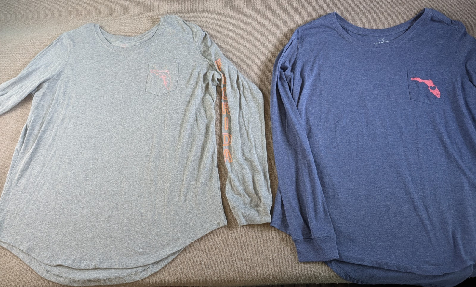 Lot of 2 State of Mine Florida Graphic Long Sleeve T Shirt Womans 2XL Heathered
