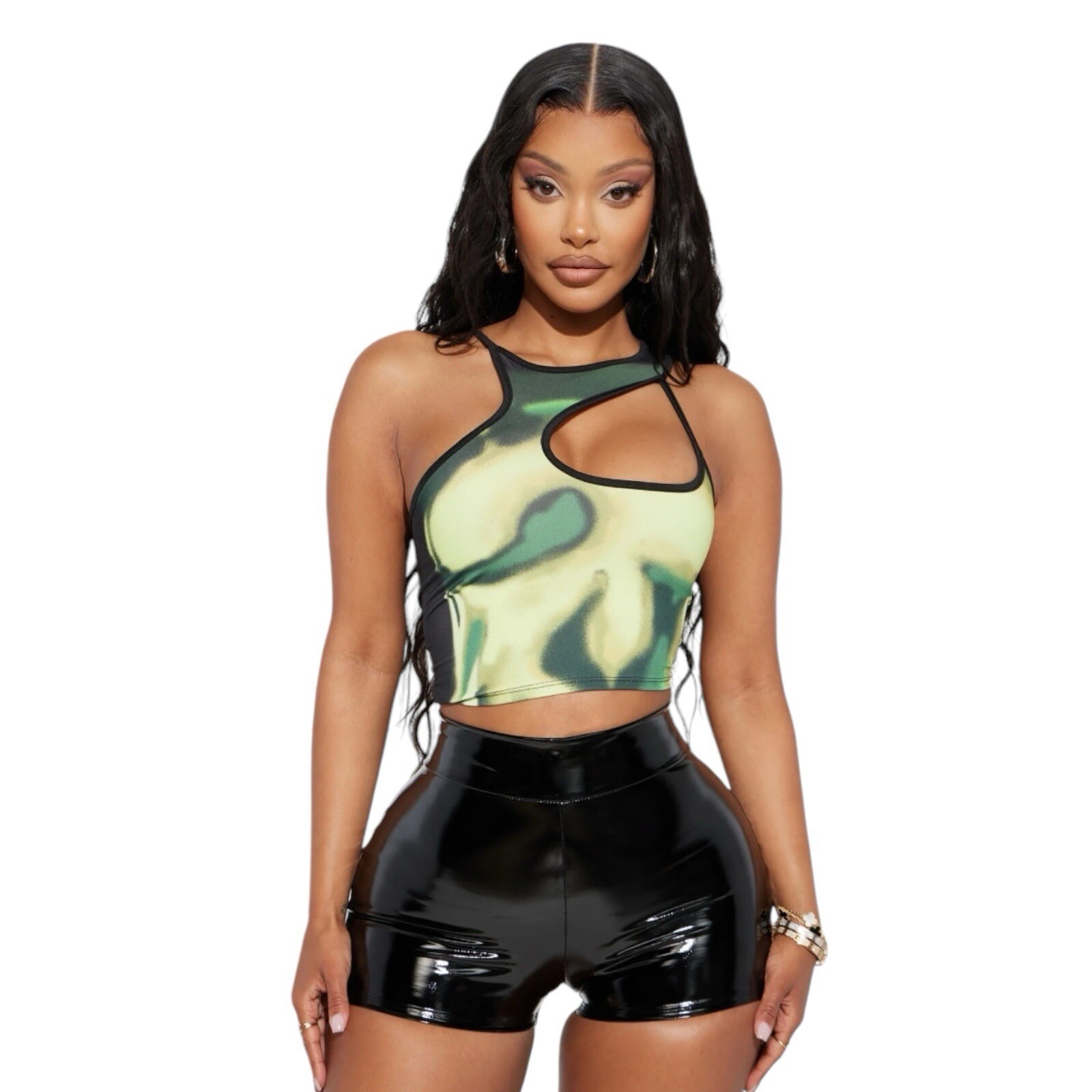Fashion Nova Can’t Resist Body Heat Green Fire Print Cropped Tank Top Size Large