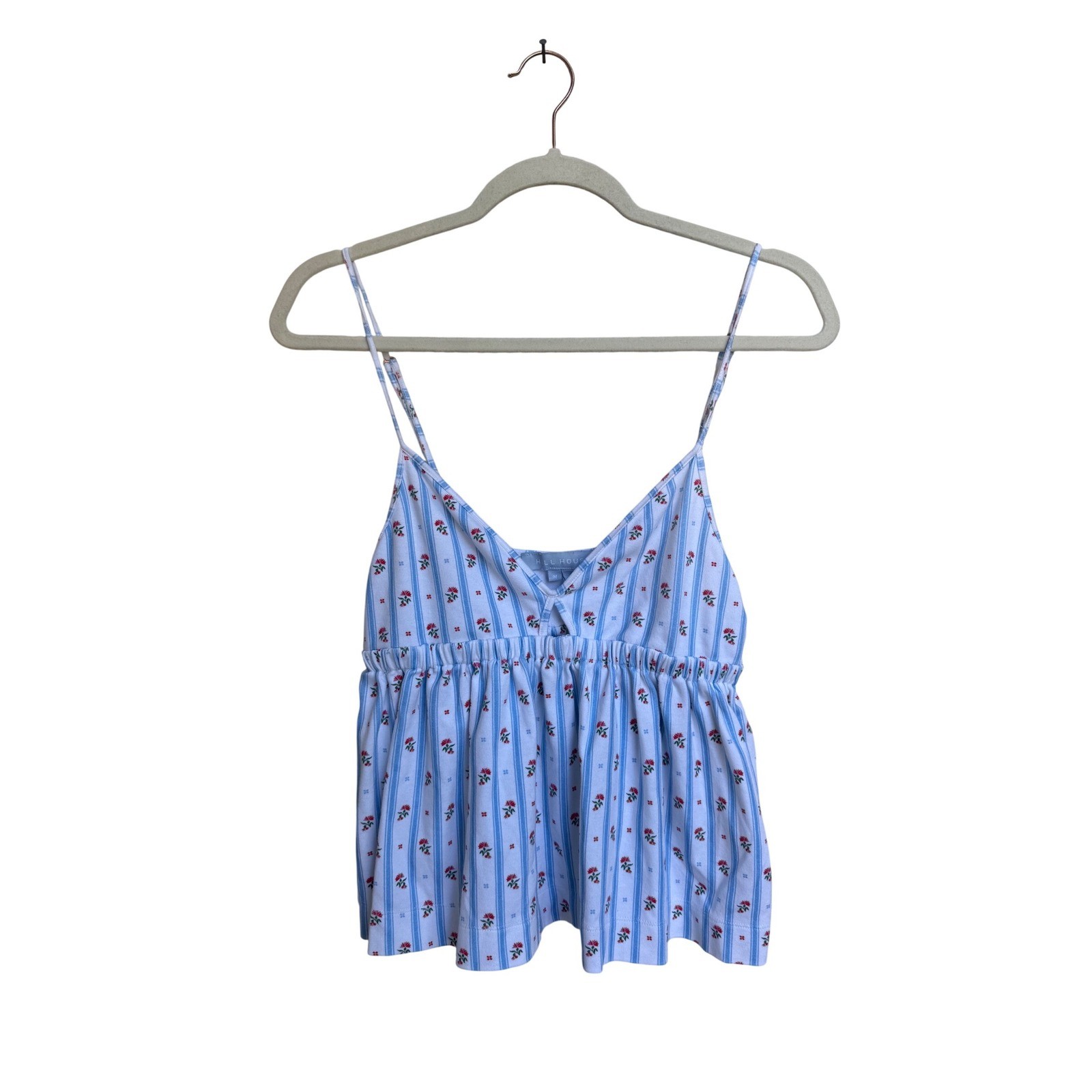 Hill House Home Blue Stripe Floral Cotton Babydoll Camisole Top Size Medium