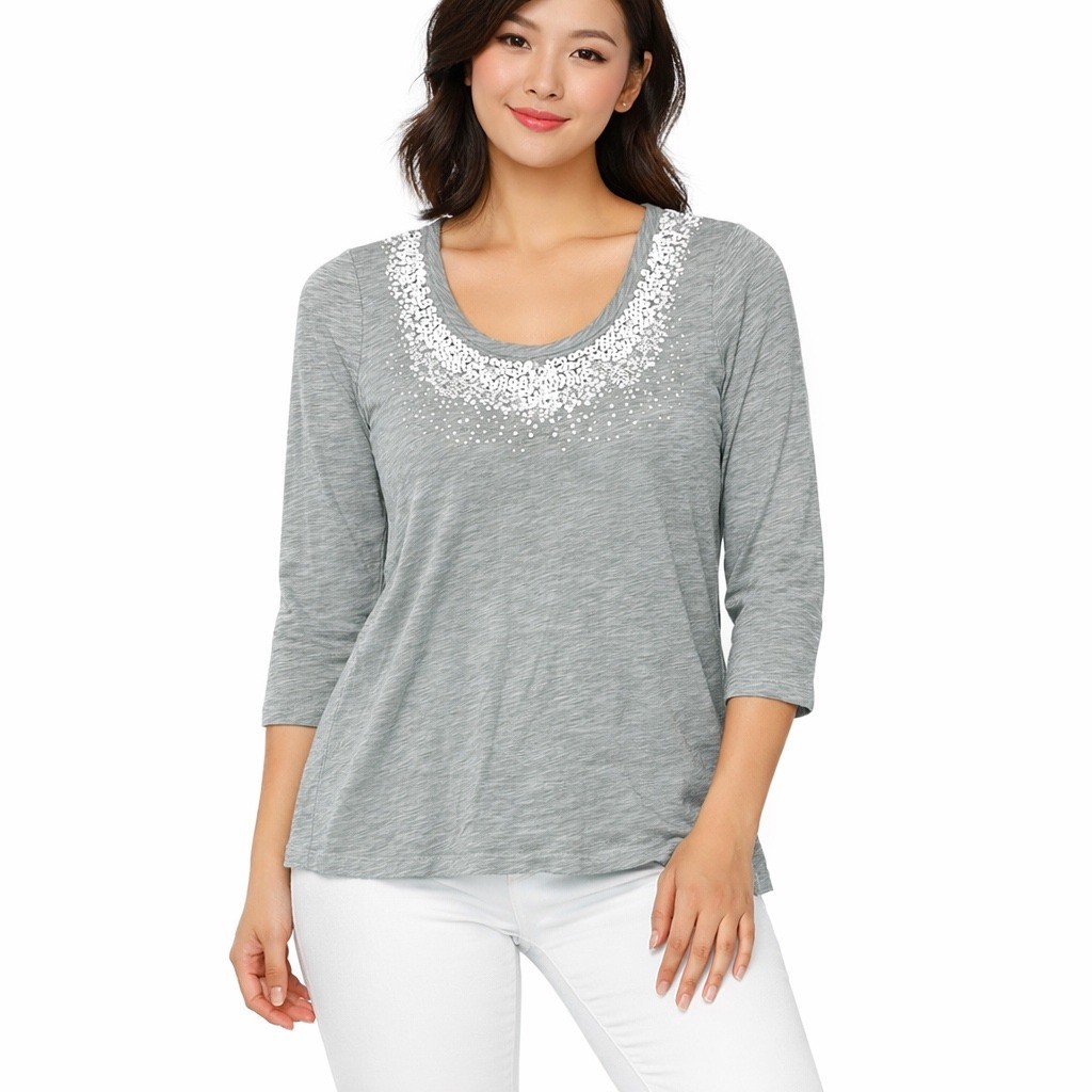 Talbots Womens Gray Sequin Blouse Size PS Preppy Minimalist Classic Quiet Luxury