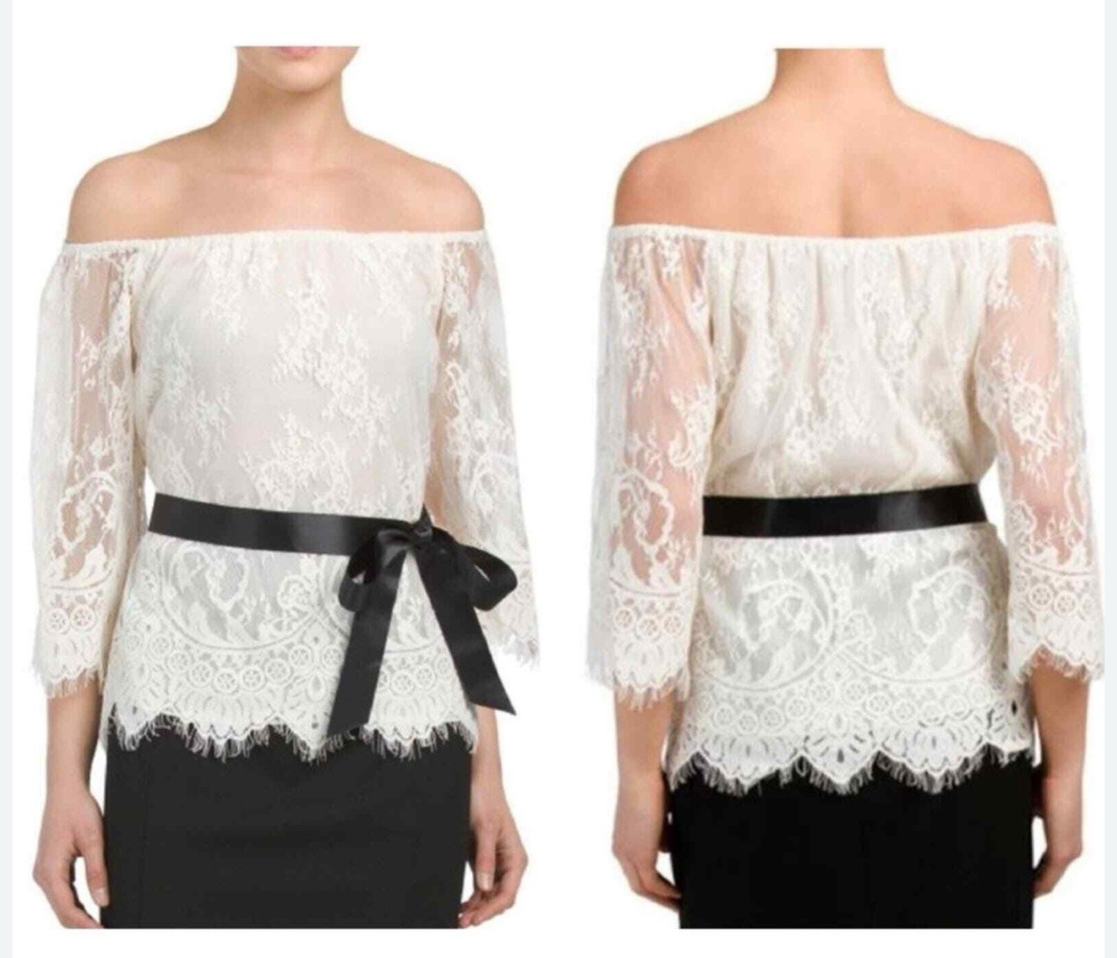 Rickie Freeman For Teri Jon Women’s Off-The-Shoulder Lace Blouse Ivory Size 2