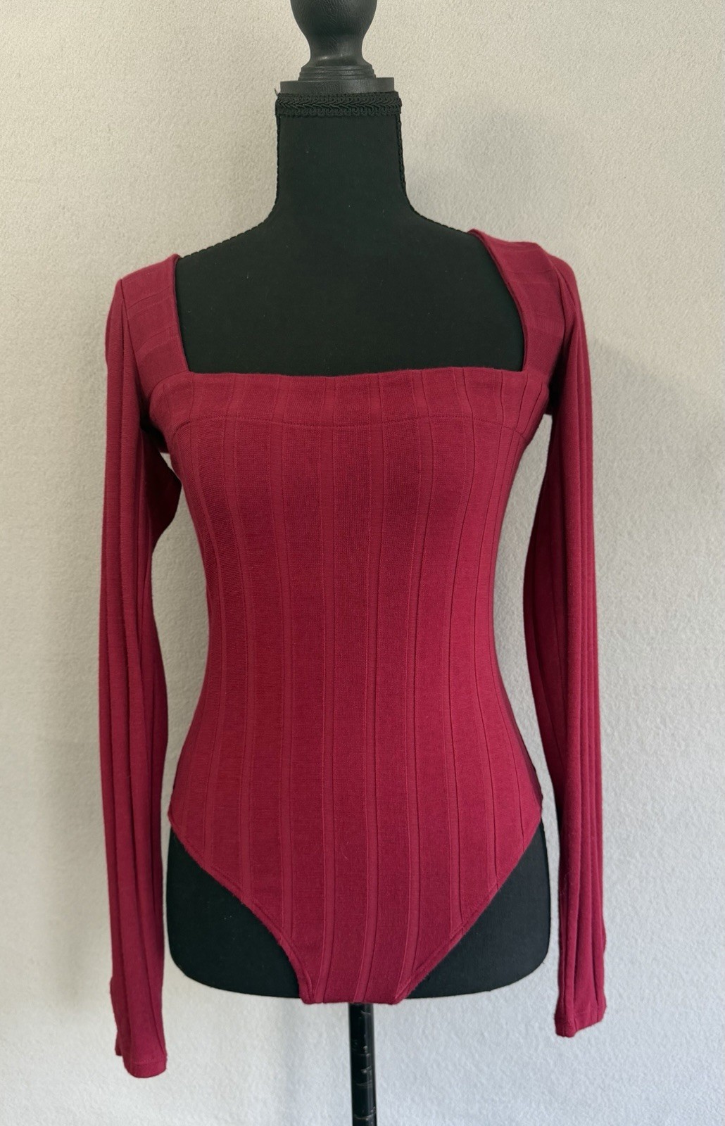 Free People Intimately Bodysuits Small Women’s Long Sleeve Burgundy Square Neck