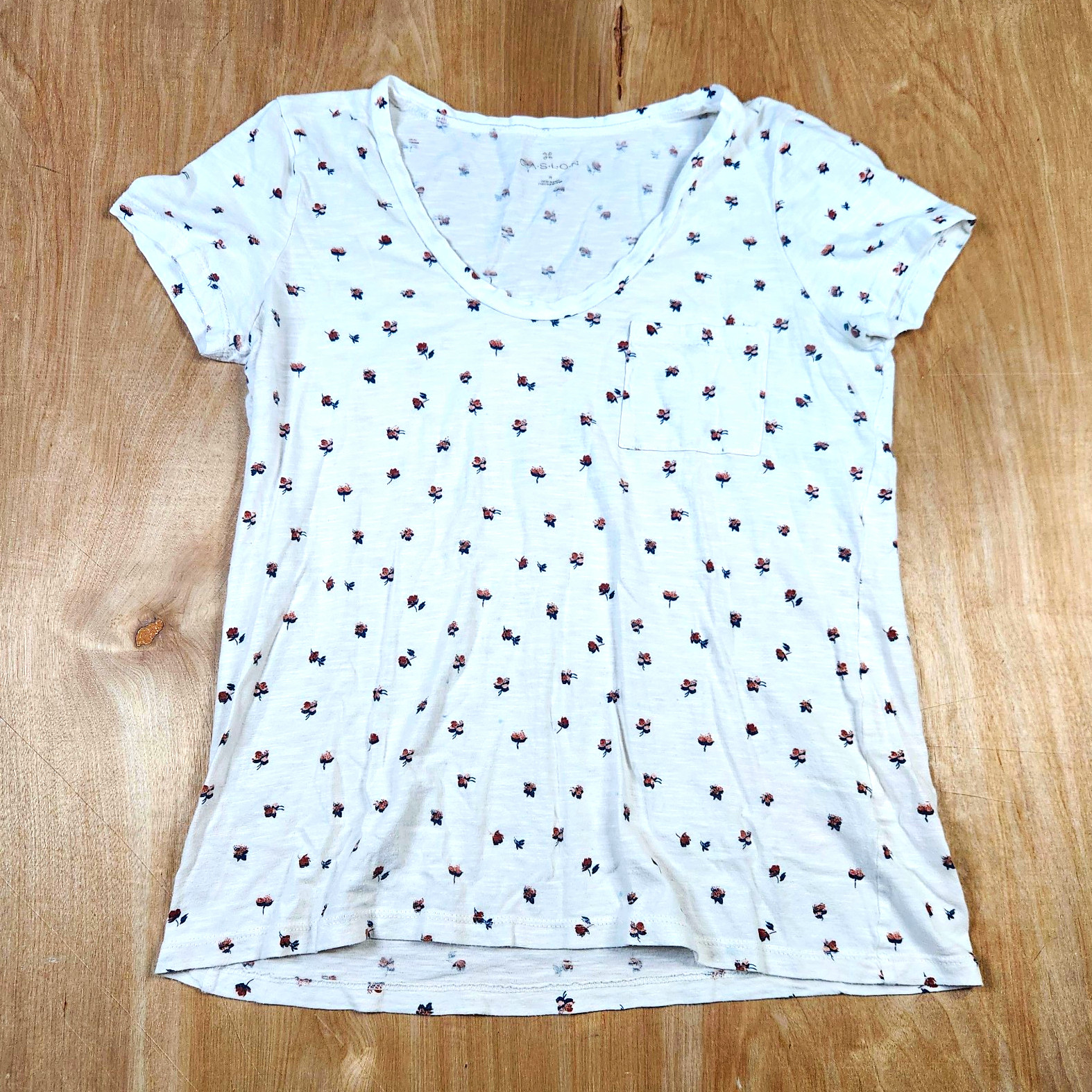 CASLON Women’s White Floral Scoop Neck Short Sleeve Pocket T-Shirt M