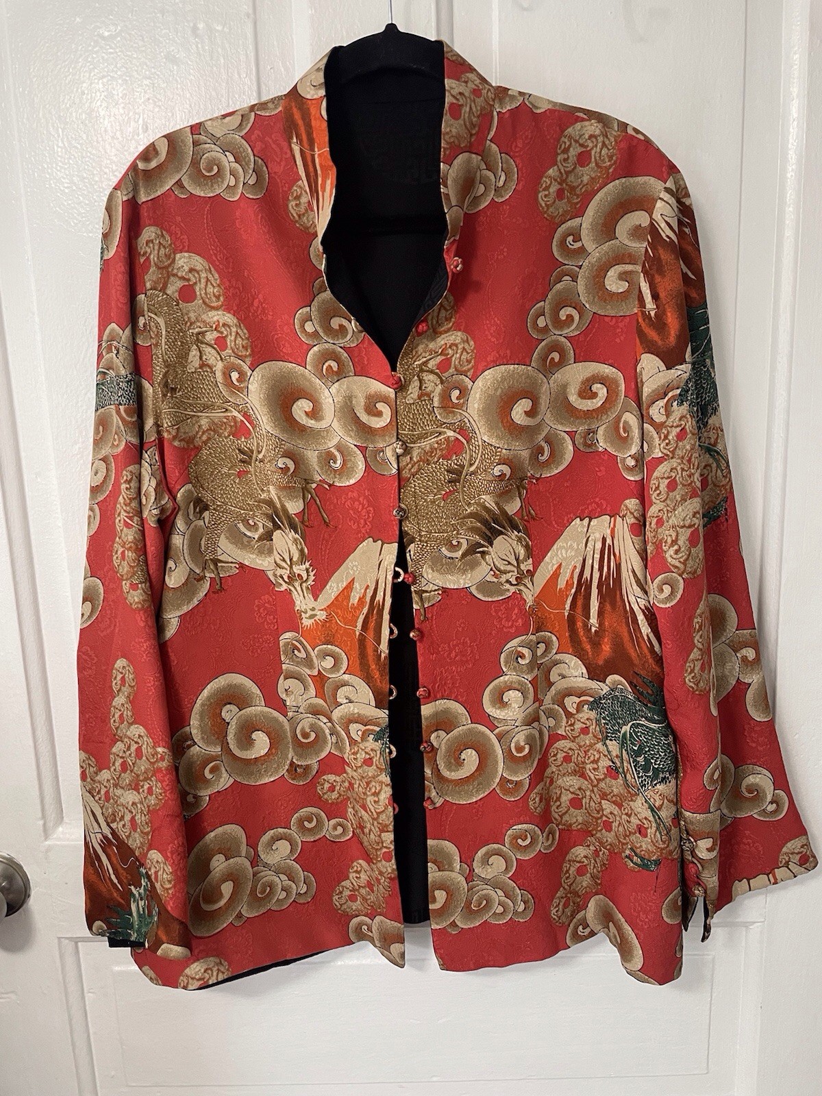 Anna A. USA Women’s Size Large 100% silk Reversible Asian Print Blouse