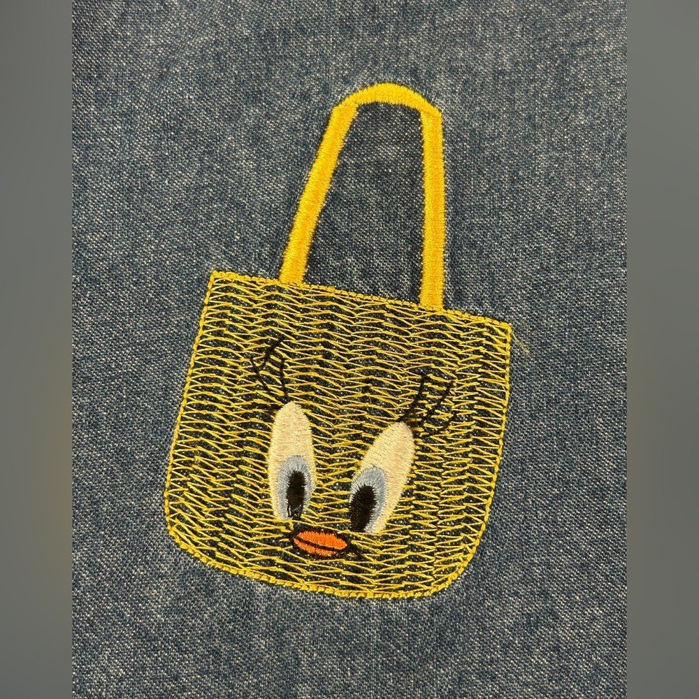 VTG Y2K Warner Bros Tweety Oversized Denim Button Down Shirt XL NWOT Embellished