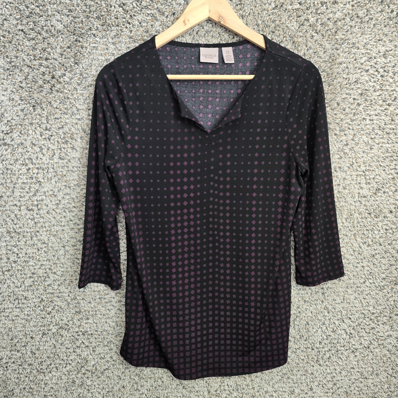 Chicos Easywear Top Womens 0 US Small Purple V Neck Stretch Polka Dot Blouse