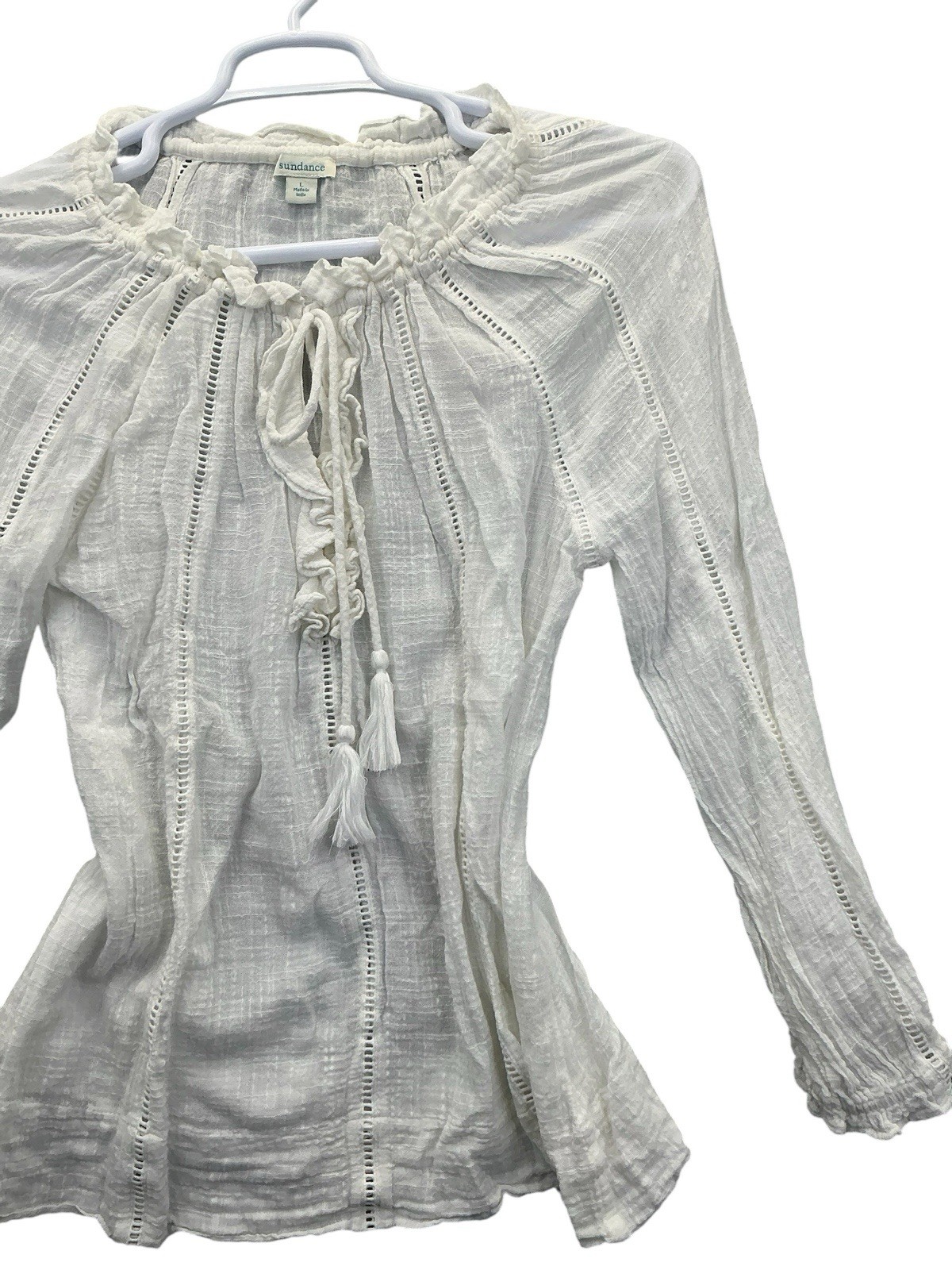 SUNDANCE Ruffle Blouse White Women’s Size Large