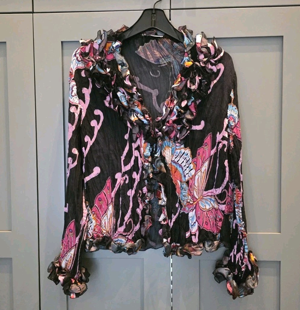 Alberto Makali Large Butterfly Fairycore Art-to-wear Hook Cardigan Ruffle Sheer