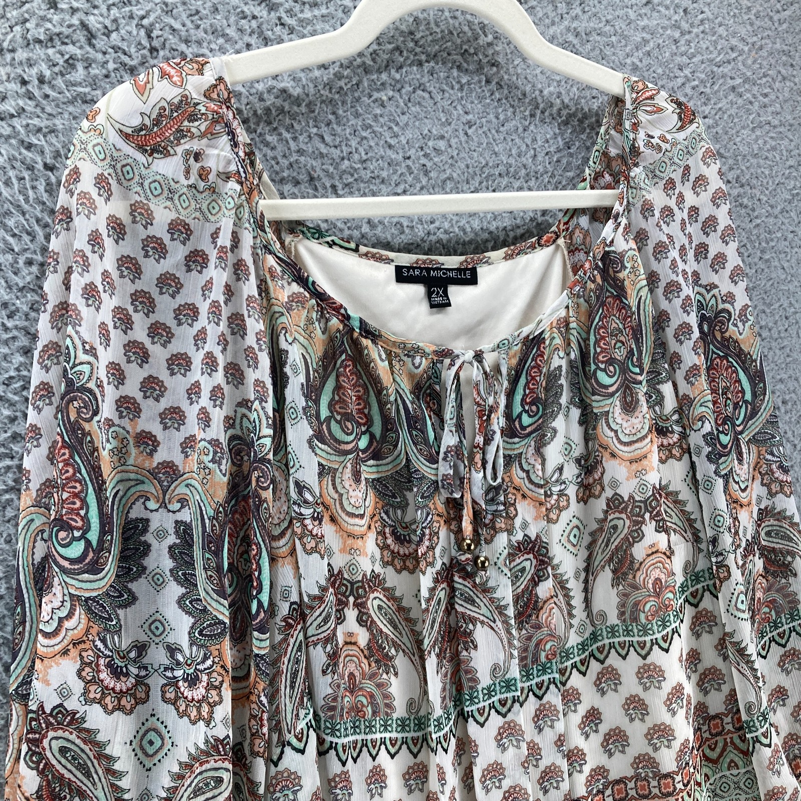 Sara Michelle Paisley Peasant Blouse Top2X Lined Flowy Boho Peasant Hippie
