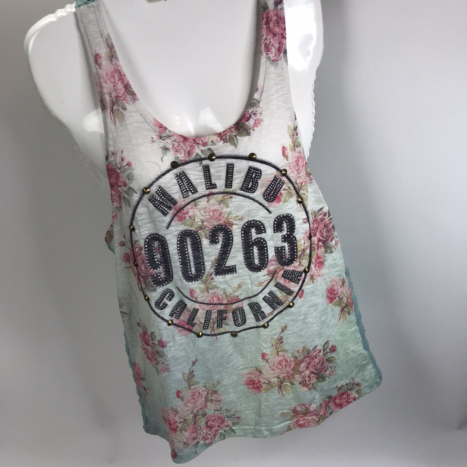 Han Clothing The Classic Embellished tank top tee M Malibu Ca 90263 Studs Floral