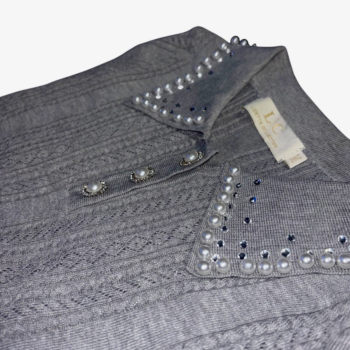 Lizette Collection Pearl Rhinestone Collar Short Sleeve shirt NEW