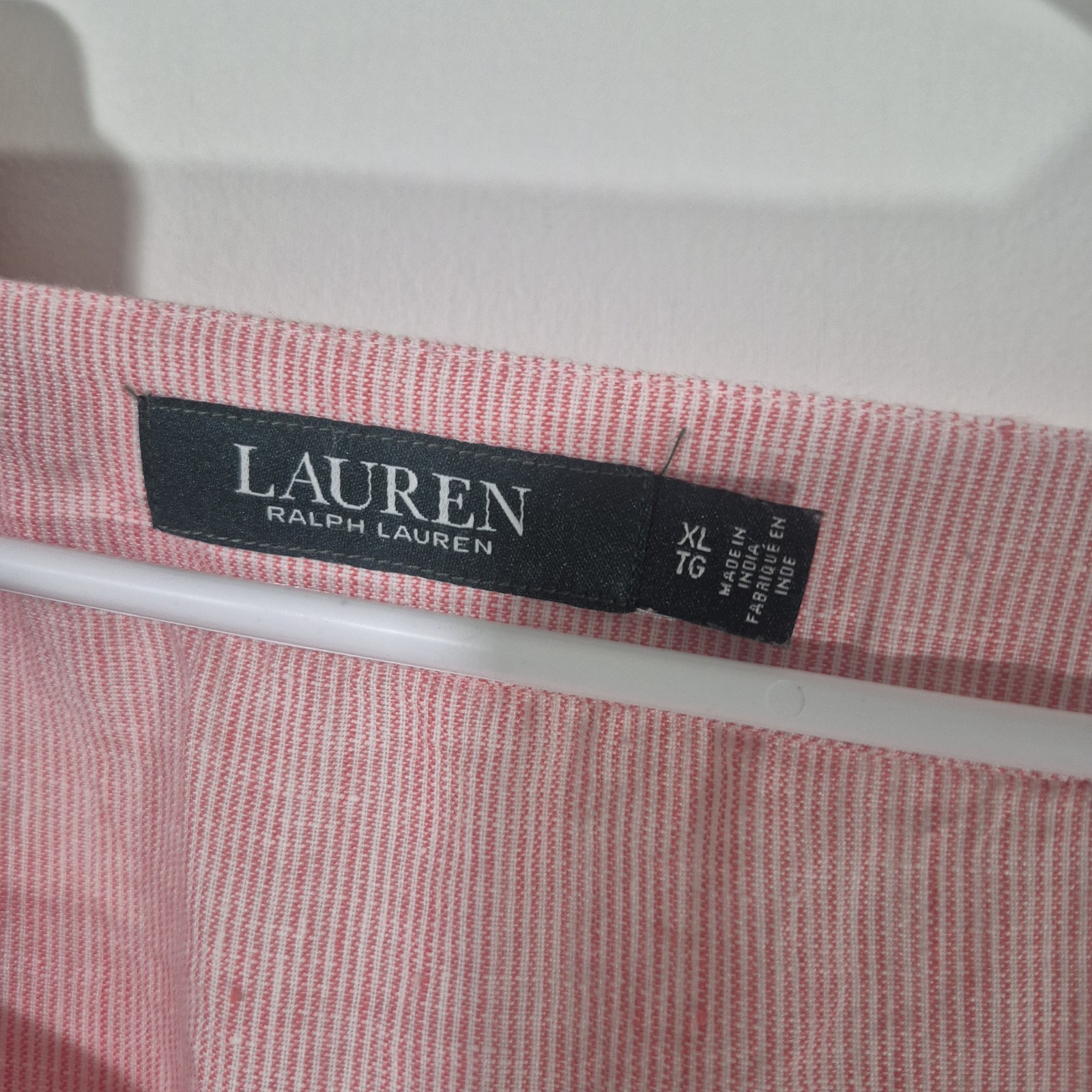 Lauren Ralph Lauren Linen Tunic Blouse Womens XL Pink Stripe Peasant Ruffle Lace