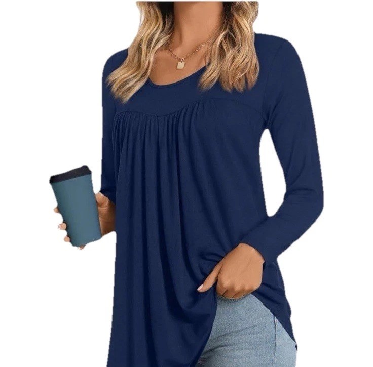 NWT Longyuan Women’s Dark Blue Long Sleeve Blouse Size Xl