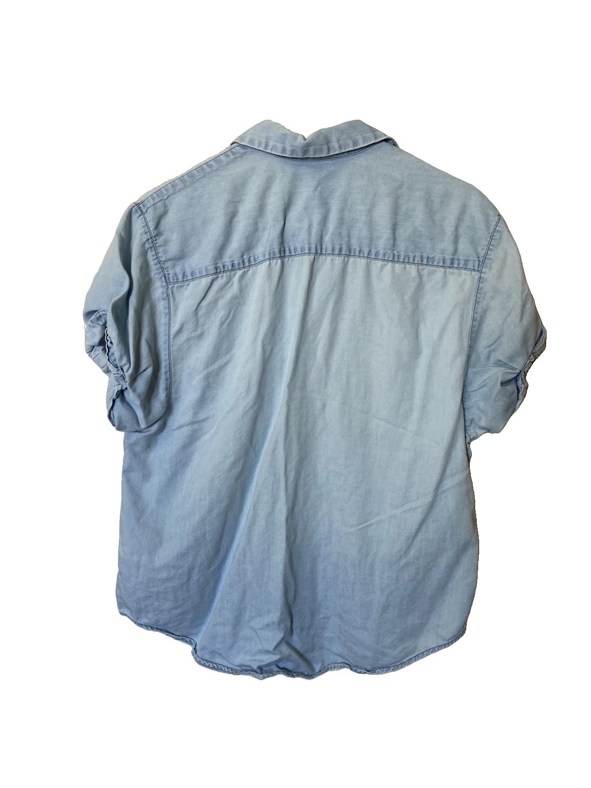Light Wash Express XS Denim chambray Jean shirt short sleeves pockets Blue