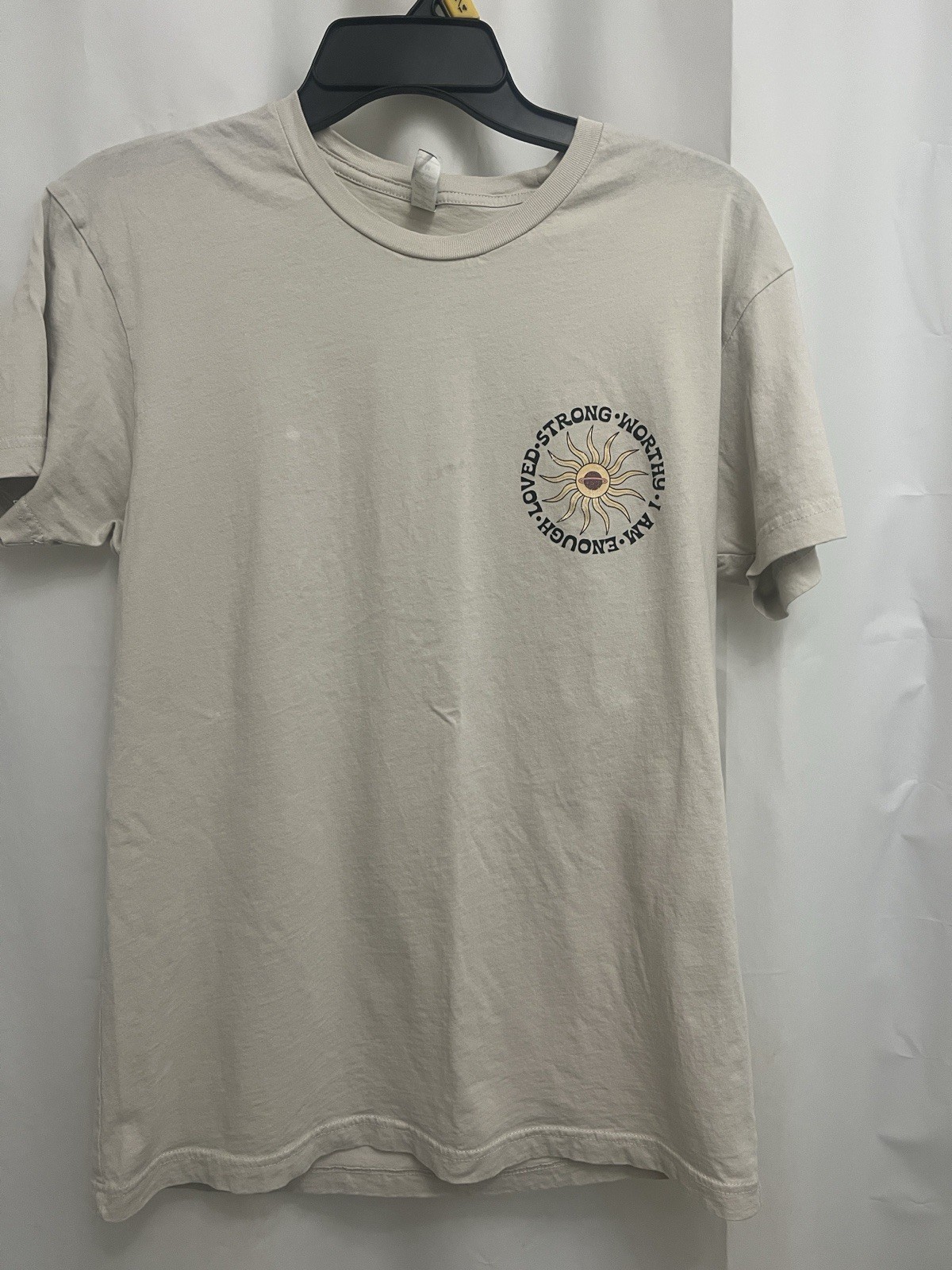 Women Medium “ I Am Enough” Front Pocket & Back Print Graphic Tee