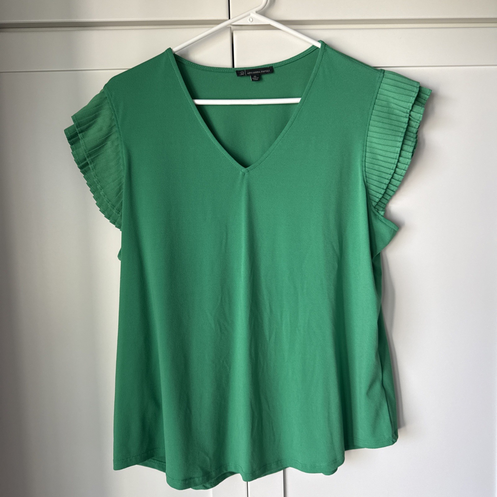 Adrianna Papell – Women’s Blouse – XL – Green – Flutter Sleeve – Excellent