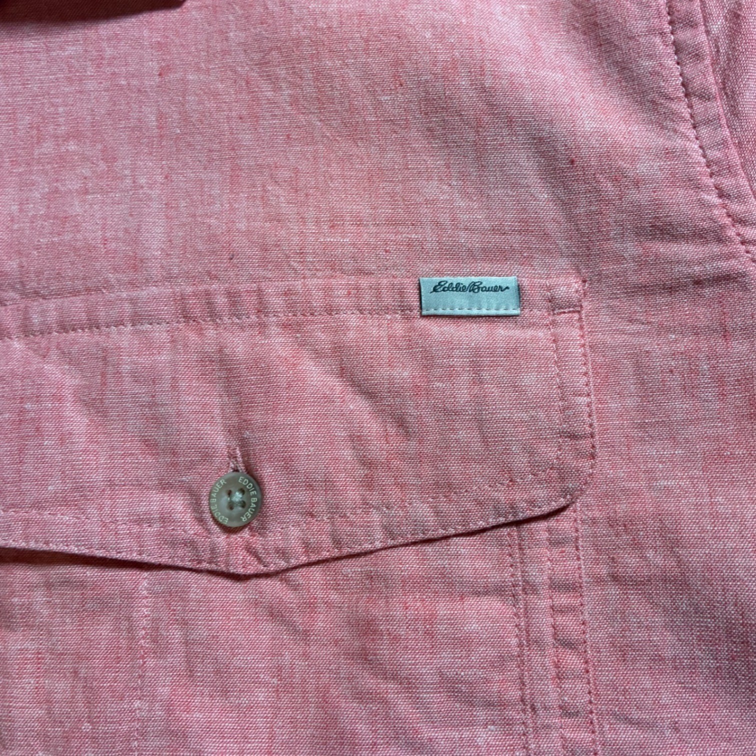 Eddie Bauer Modern Classic Fit Cotton Linen Mesh Back Shirt Pink Button Down 2XL