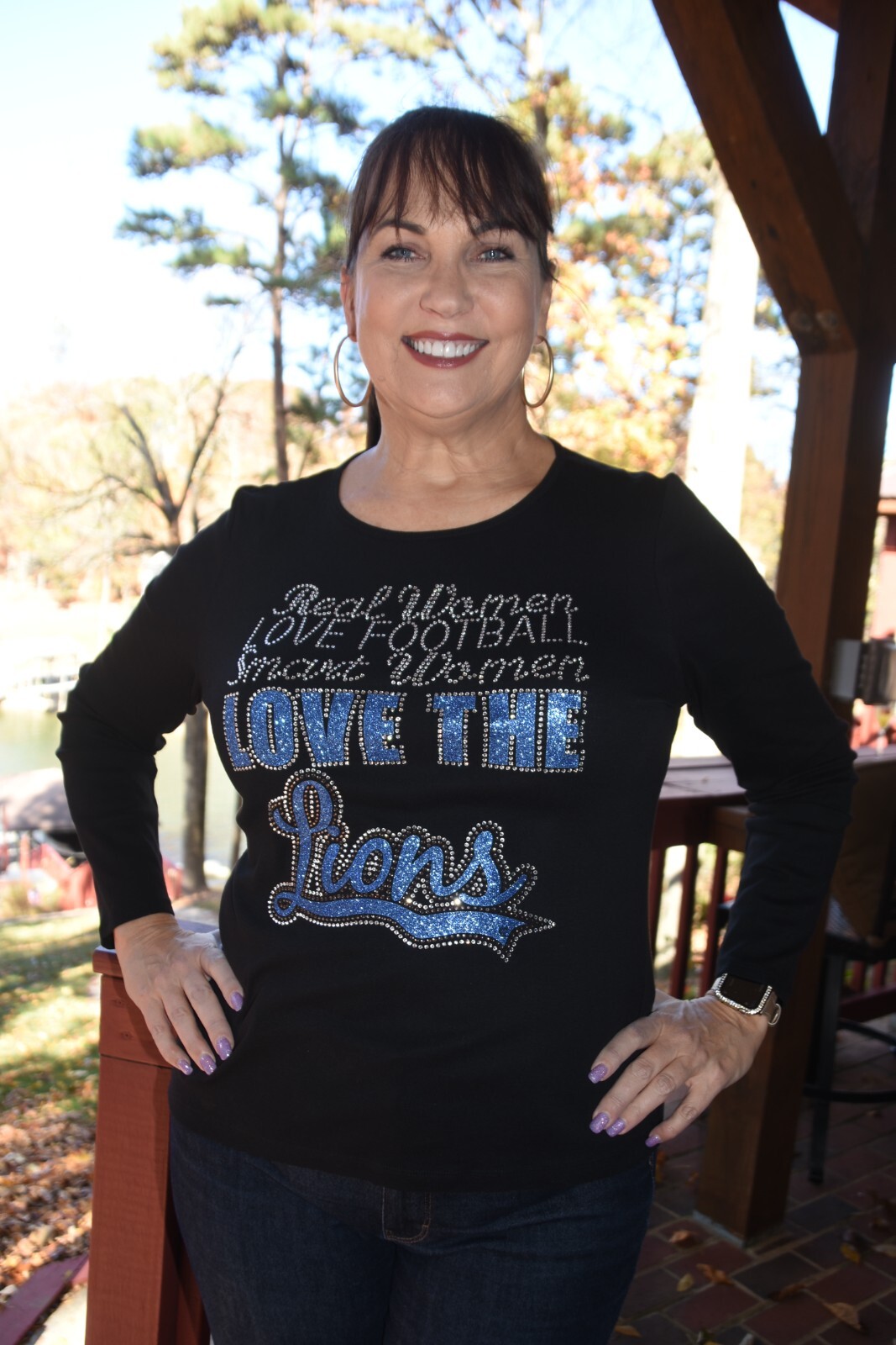 Lions rhinestone glitter shirt XS S M L XL XXL 1X 2X 3X 4X 5X Real Women Love