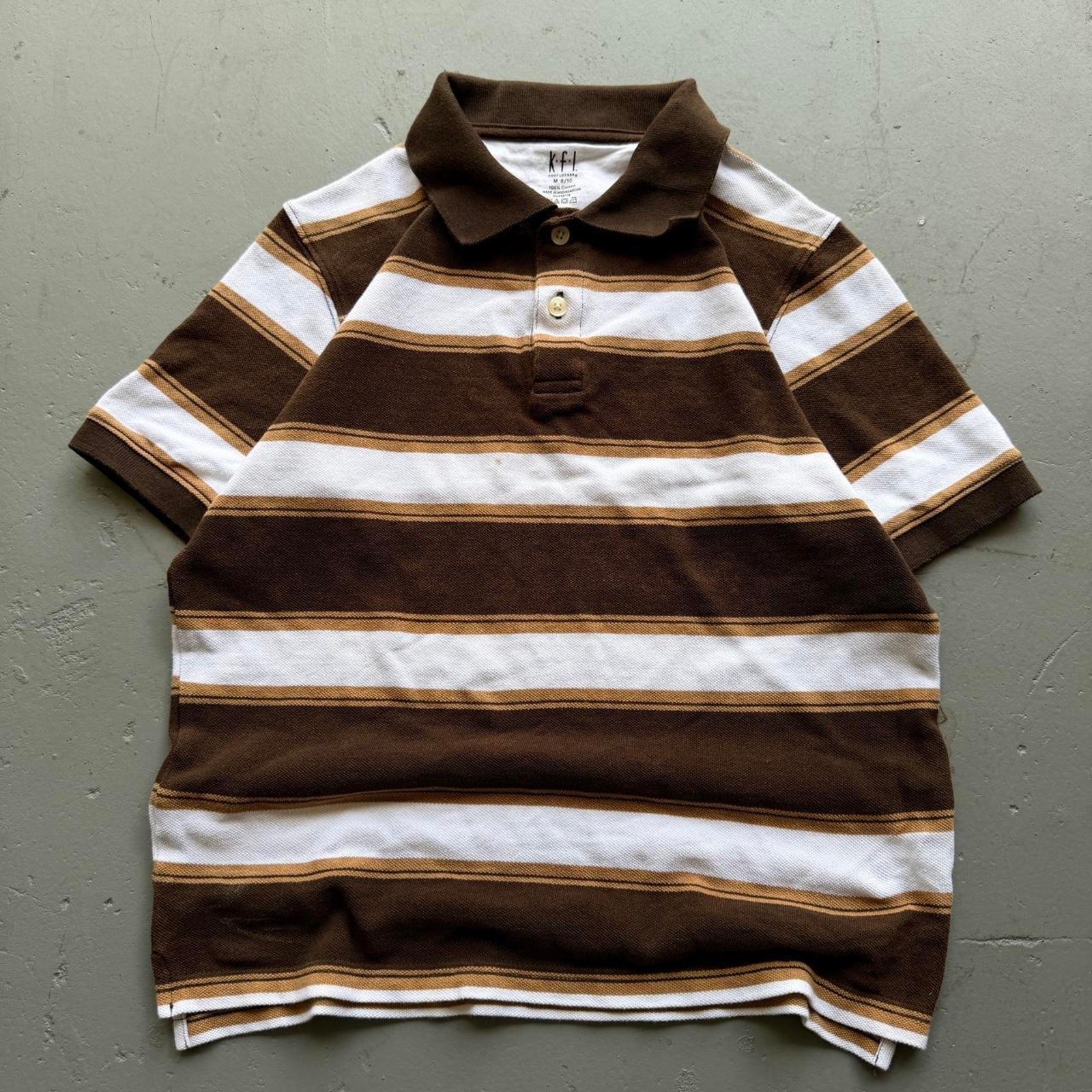 Vintage Foot Locker KFL Striped Polo Shirt Brown White M 8/10