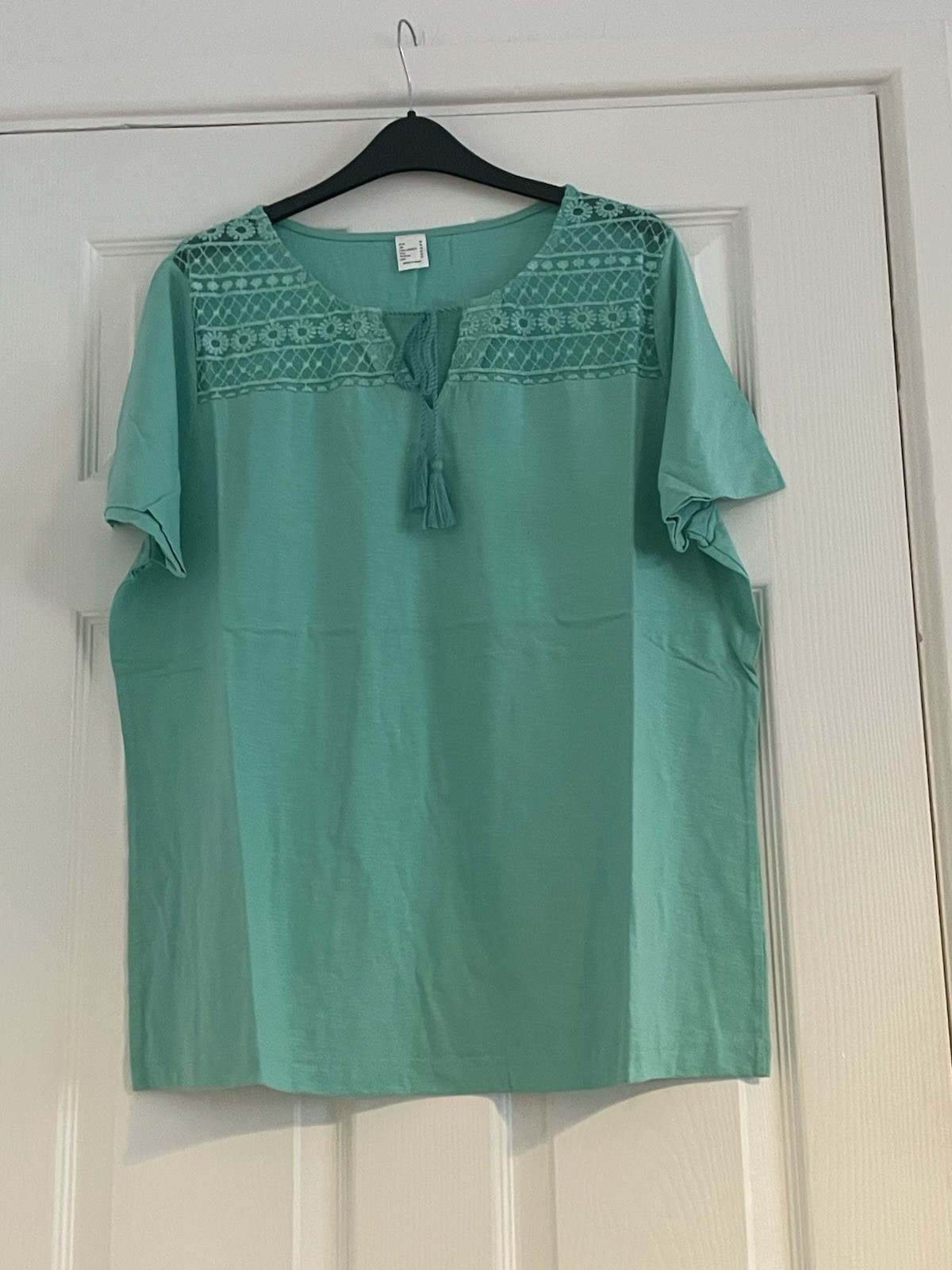 *New* Size 24 Aqua Green Pure Cotton Lace Insert Tassel Tie Gypsy Style Top