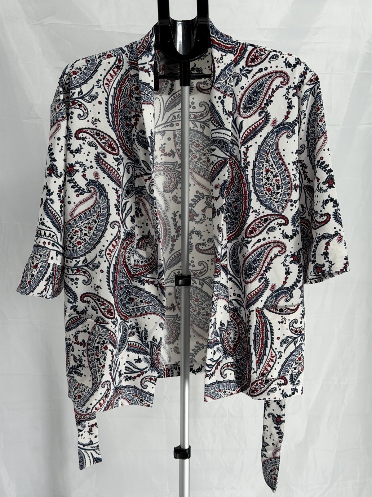 Collection Etc Kimono M Paisley Belted Wrap Pockets Top Blouse 3/4 Sleeve NEW