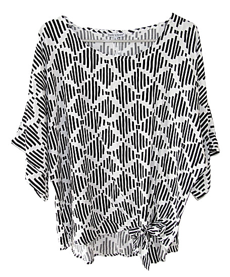 Mary Square Size M Black and White Geometric Print Tie Front Blouse Top