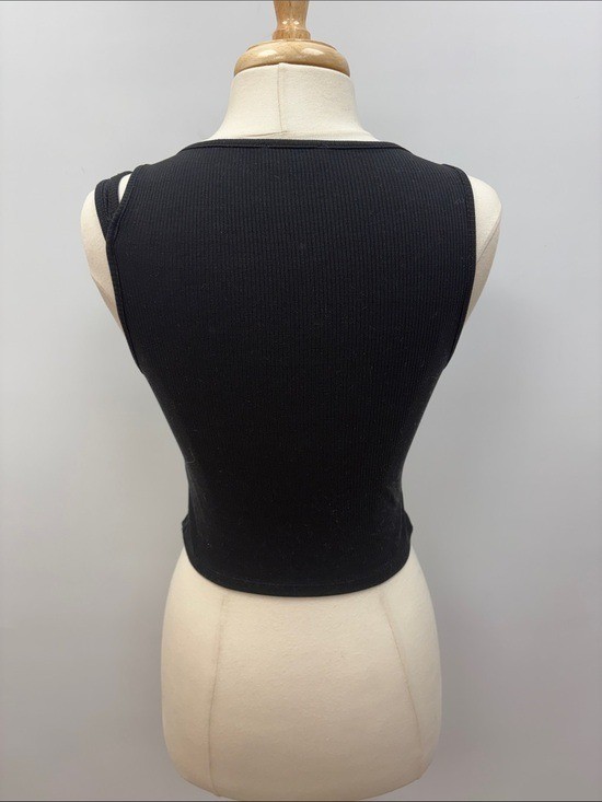 Lovers & Friends Cassidy Stretch Ribbed Knit Cut-Out Crop Tank Top Black Medium