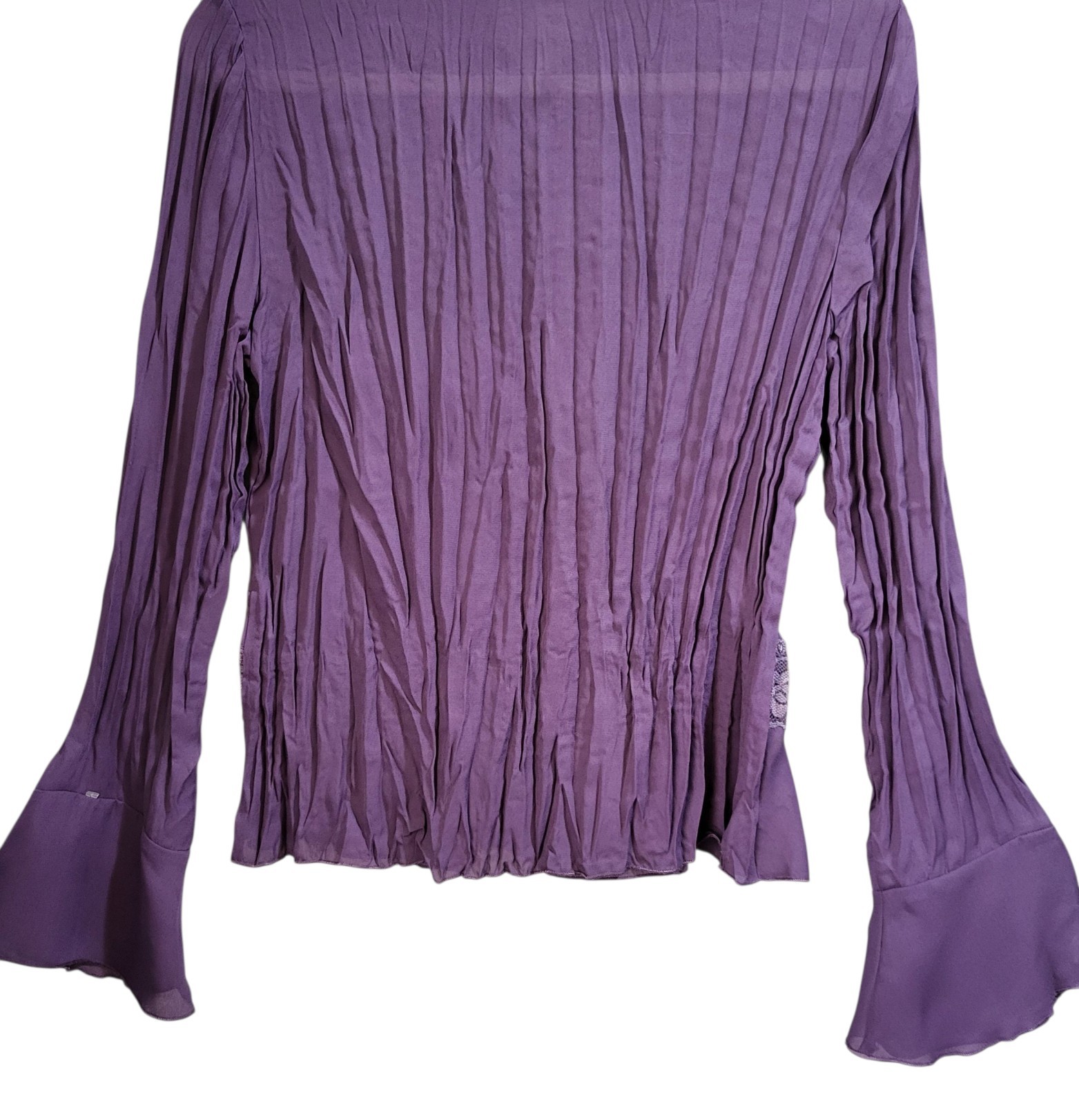 Vintage Blouse Sz S Purple Ruffle Lace Pleated Bell Sleeve Romantic Fairy Goth