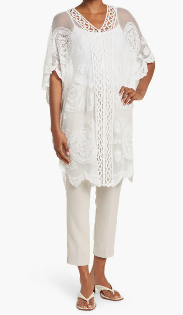 Vince Camuto White Lace Kimono Topper One Size Sheer Tunic Cover Up Boho Beach