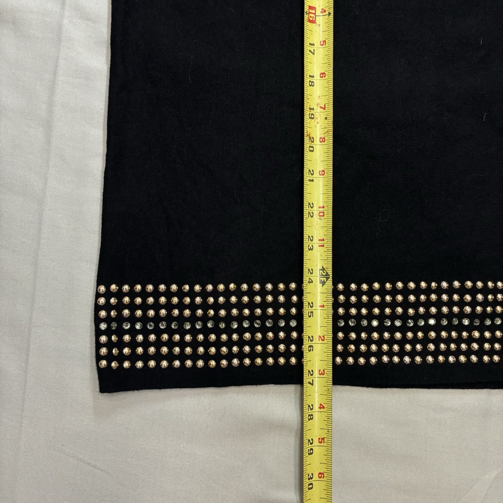 Frank Lyman Montreal Top Womens Medium Black Knit Rhinestone Stud Cuffs NWT