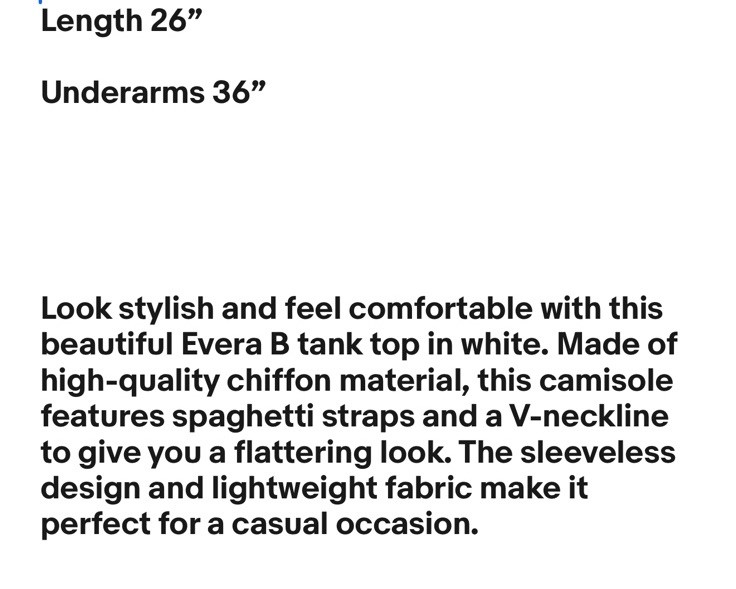 Small ❤️ White Chiffon Double Lined V Neck Camisole Top Spaghetti Strap