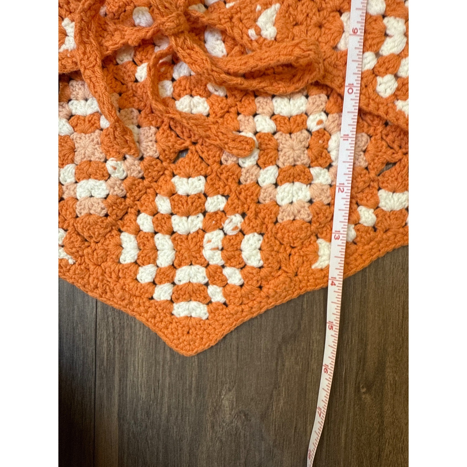 NWT Granny Square Tie Triangle Top Orange/White Retro Small Bohemian Festival
