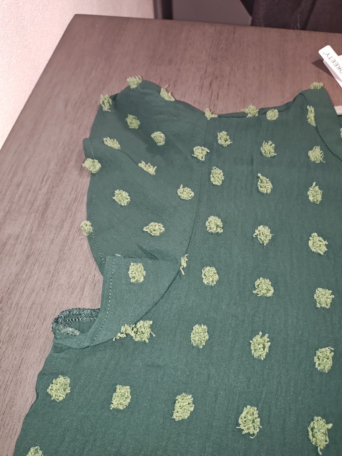 NWT MEROKEETY Green Swiss Dot Short Flutter Sleeve Blouse Top XL