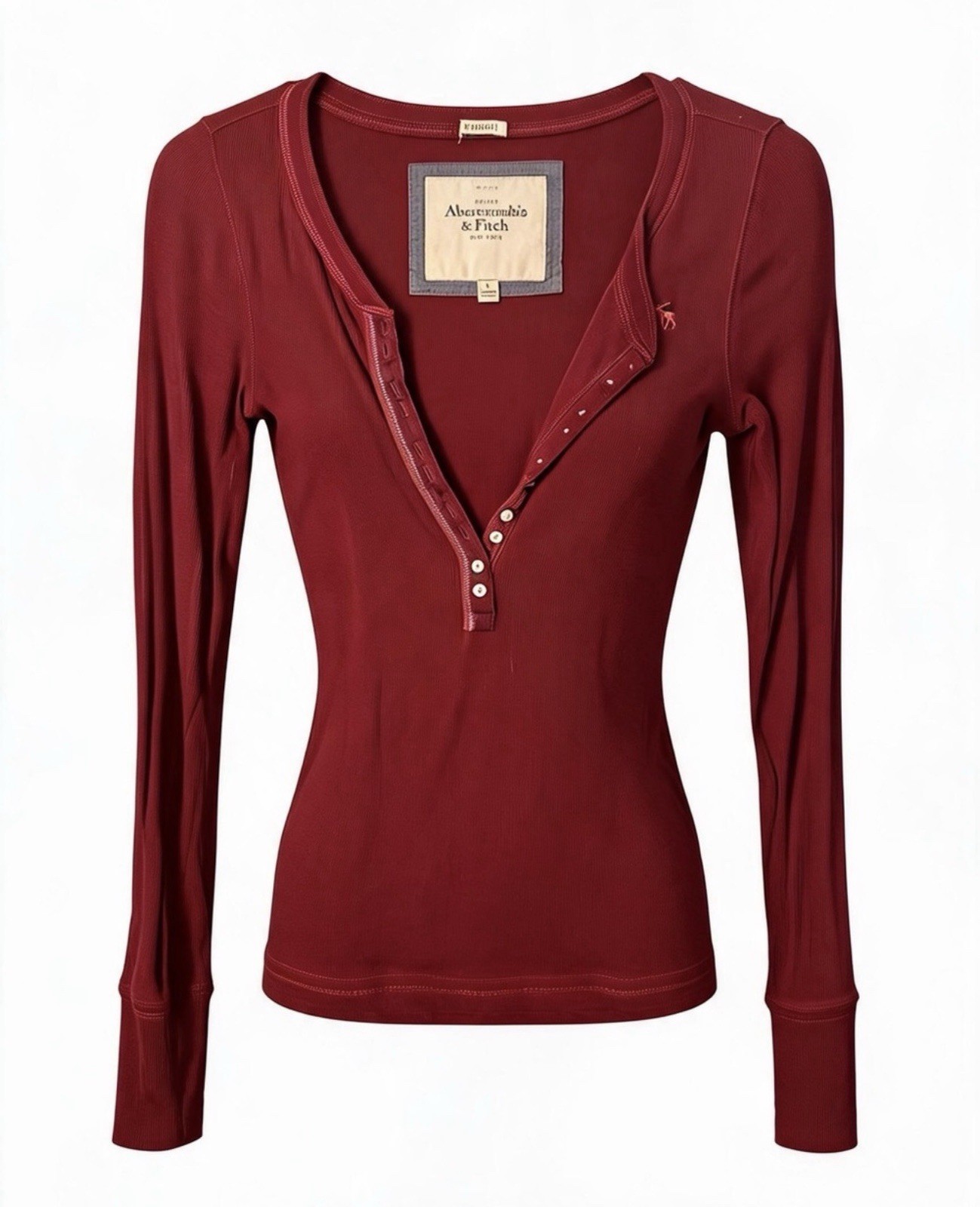 Abercrombie & Fitch Y2K Women’s L Burgundy Henley Long Sleeve Button Top