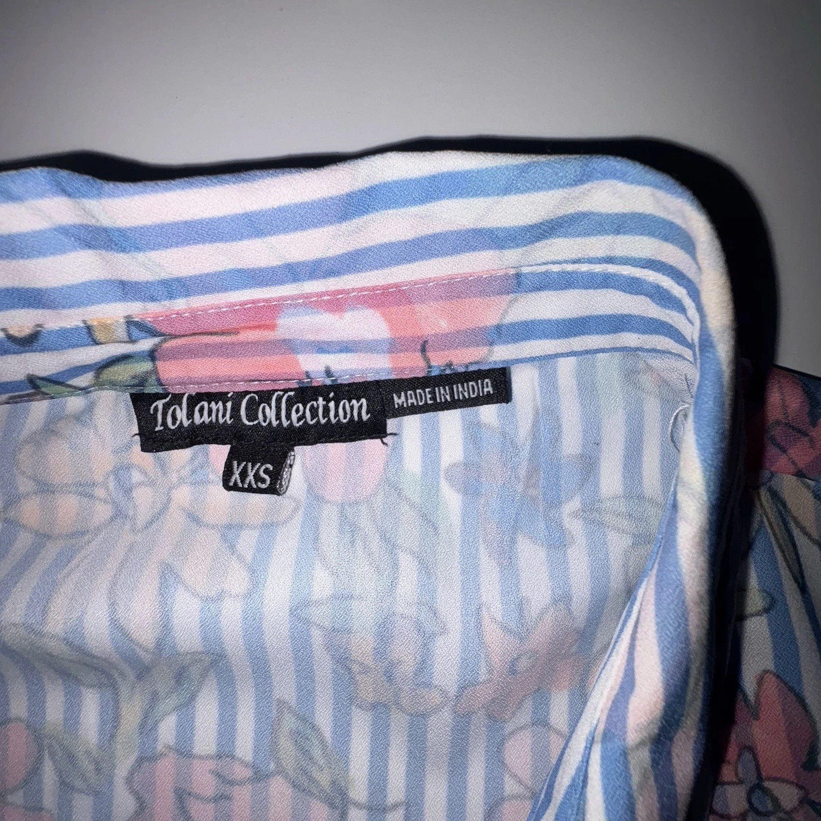 Tolani Collection Tunic Top With Pockets Stripe Floral Print Ruffle Hem XXS