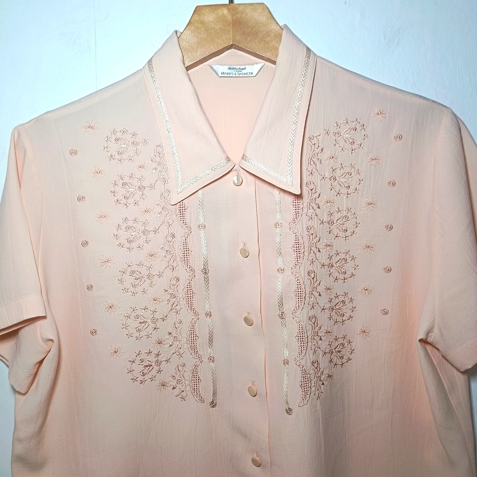 St Michael Marks and Spencer Womens Top Orange Size UK 14 Embroidered Vintage