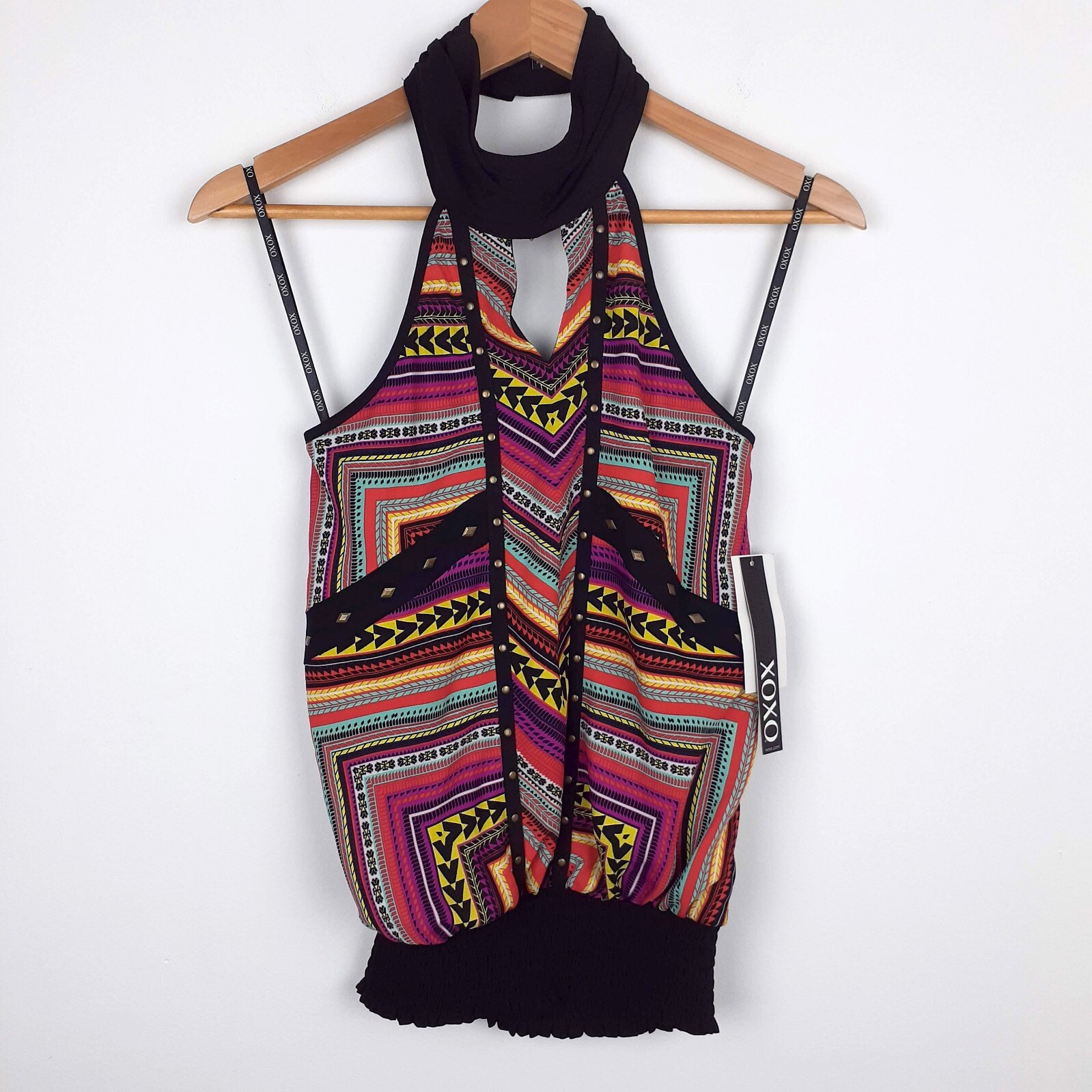 Tribal Aztec Halter Top Size S Multicolor Keyhole Front Geometric Boho NWT XOXO