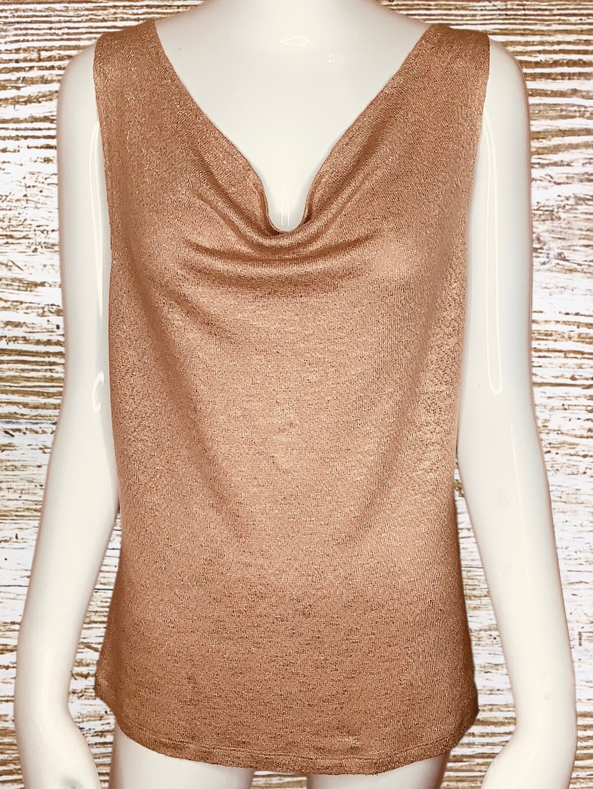 Ronan Chen Women’s Sleeveless Golden Brown Cowl Neck Top 2 (8)