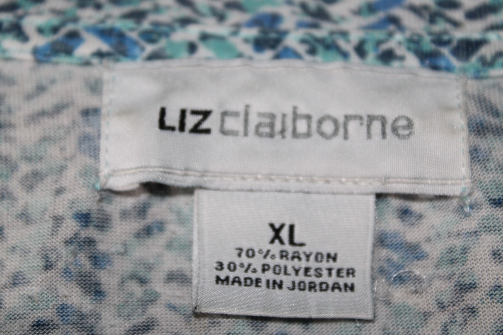 Size XL Liz Claiborne Women’s Blue White Blouse Short Sleeve Pocket Lightweight
