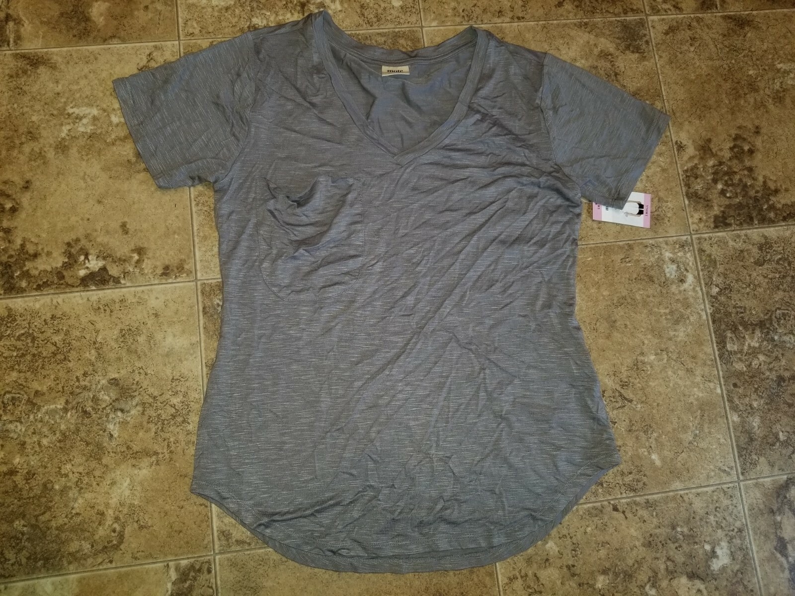 New Womens Mote Shirt V-Neck Pocket Tee Pink Gray Green Short Sleeve S M L 2XL