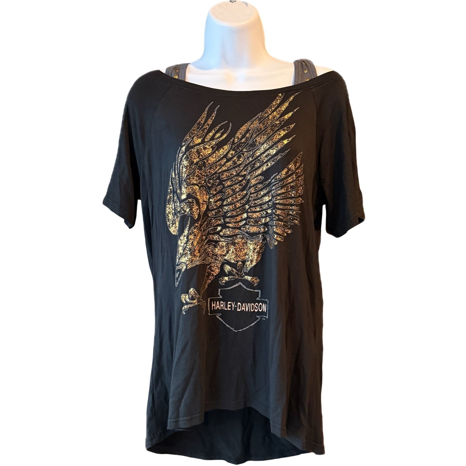 Harley Davidson Eagle Graphic Tee Womens Size Medium Black Motorcycle Biker NWT