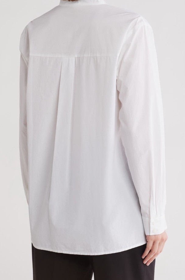 NEW Eileen Fisher M White Solid Linen Woven Mandarin Collar Button-Up Shirt
