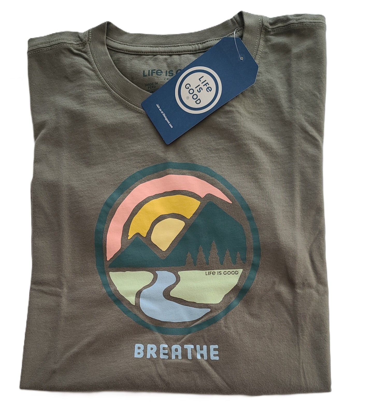 Life Is Good SS Shirt Crusher Tee SUNSET BREATH Mountain Water 47in Womens XL