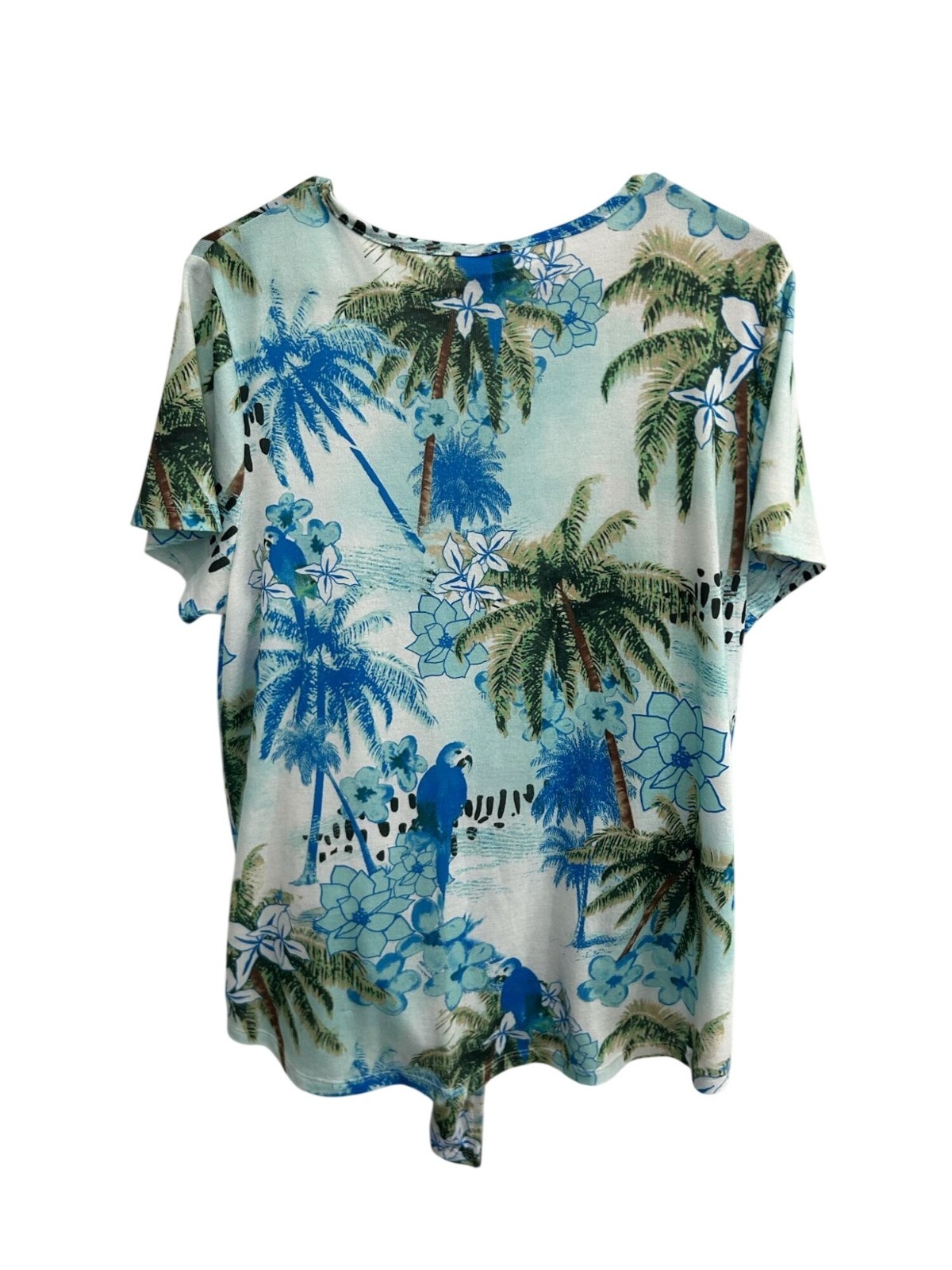 Coral Bay XL Blue Green Tropical Palm Tree Tie-Front V-Neck Top Naturecore Boho