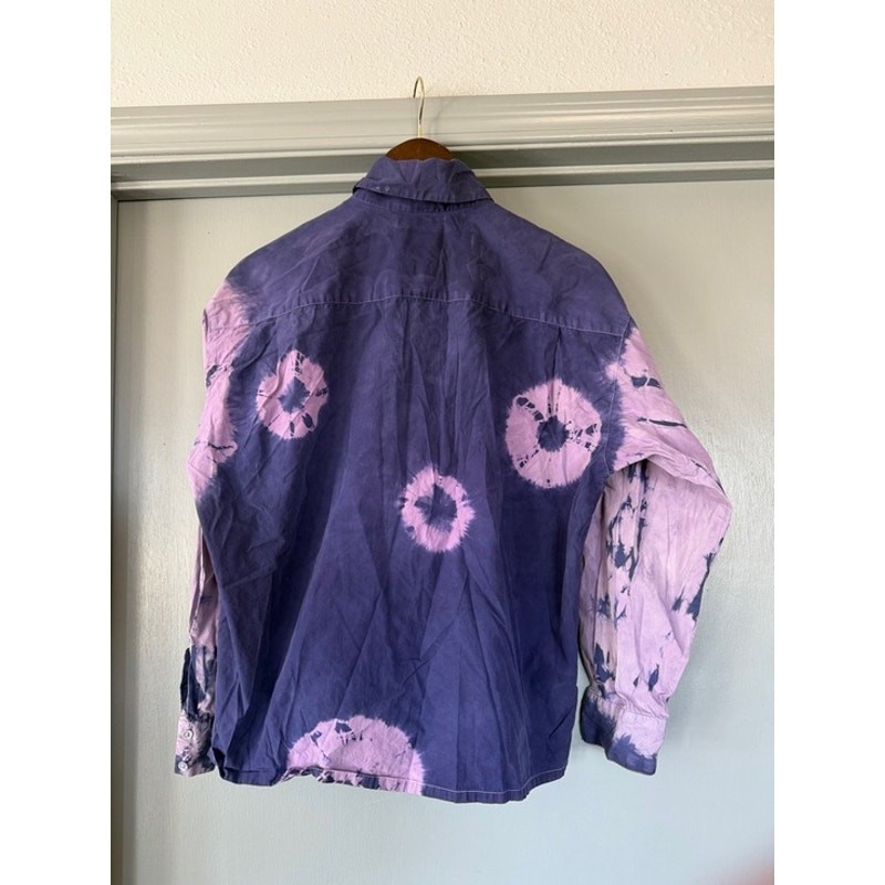 Vtg Linda Allard for Ellen Tracy Purple Tie-Dye Button Top 100% cotton sz 12