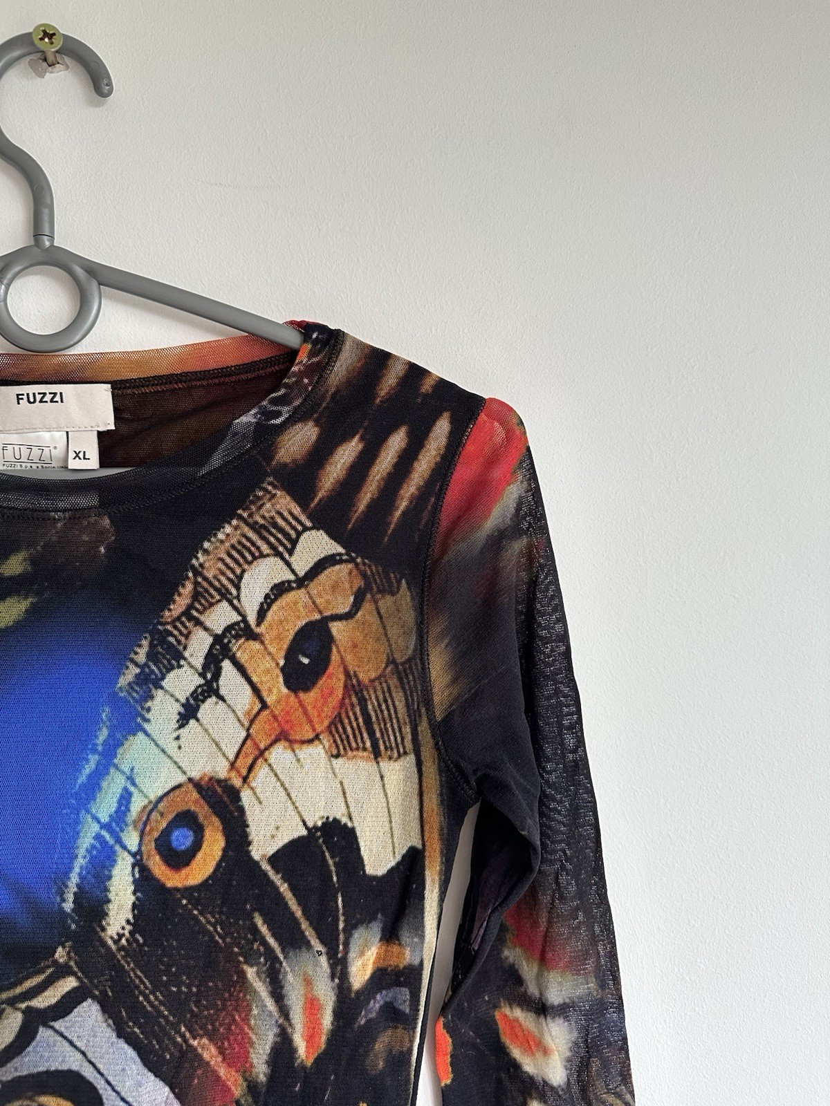 Vintage Fuzzi Jean Paul Gaultier Butterfly Print Long Sleeve Mesh Blouse Size XL