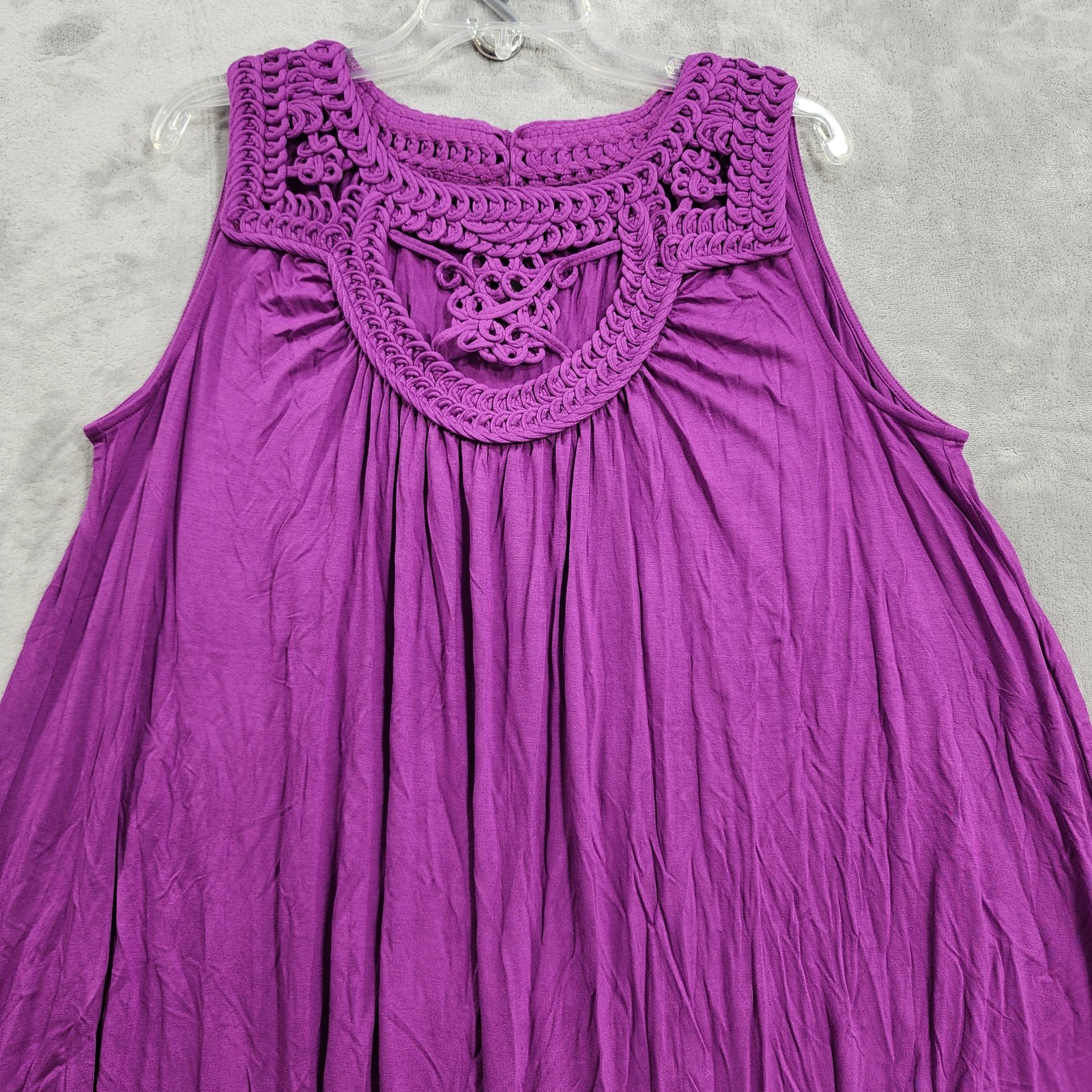 Roaman’s Top Womens 18/20 Purple Crochet Neck Sleeveless Swing Tank Flowy Boho