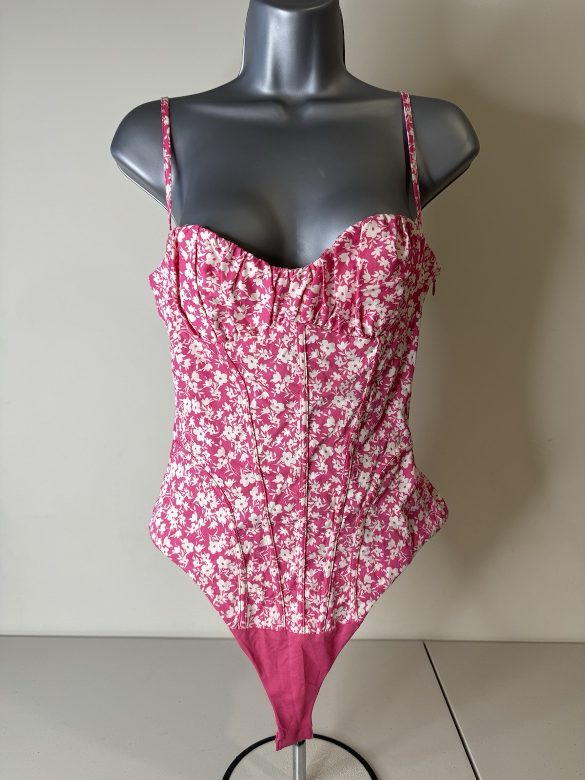 NWT Zara Pink & White Floral Corset Bustier Bodysuit