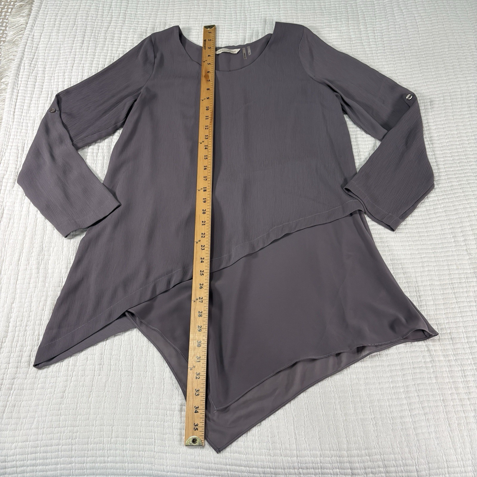 Soft Surroundings Tunic Top Small Gray Purple Asymmetrical Hankie Hem Layered